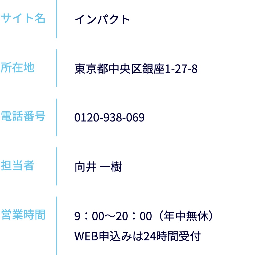インパクト公式サイト運営者情報ページの会社概要