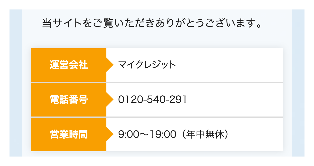 マイクレジット公式サイト運営者情報ページの表