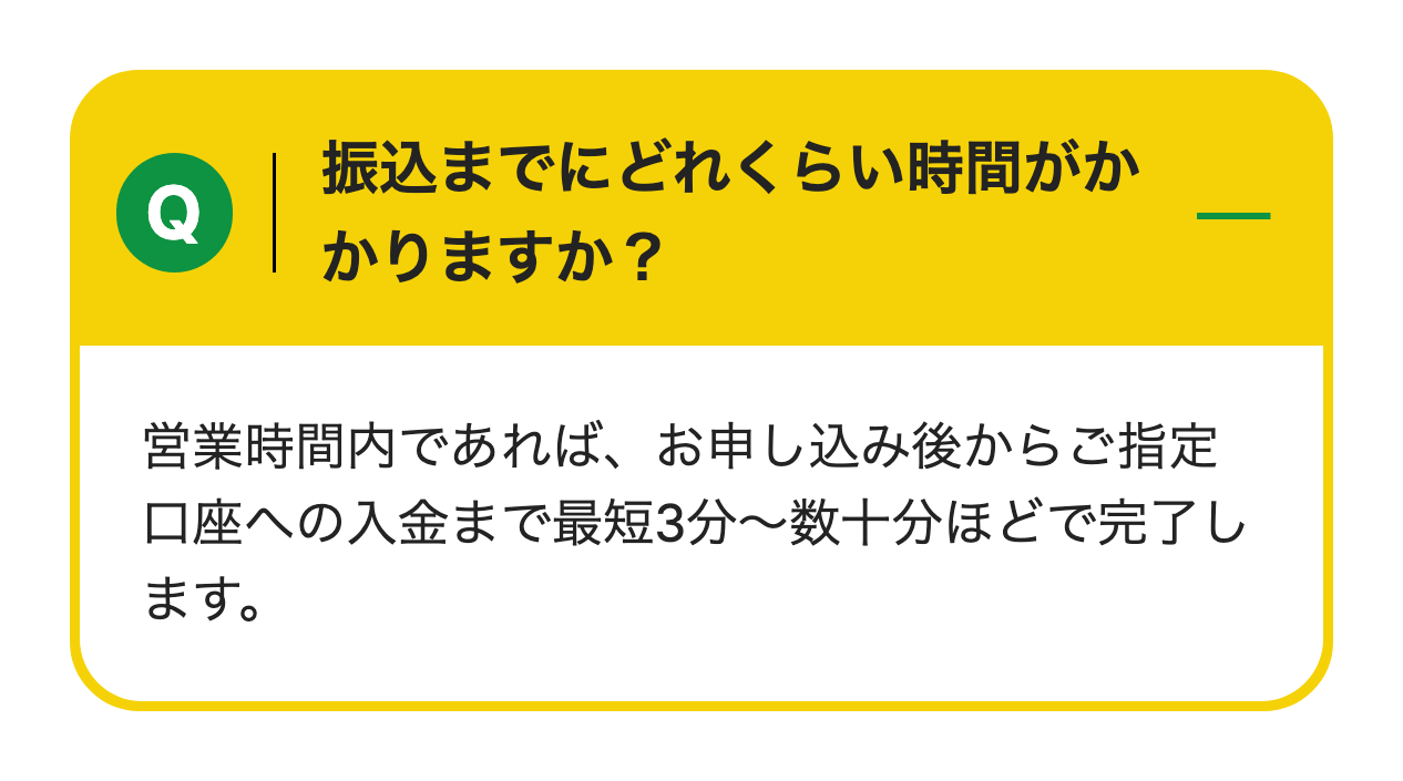 ファストライフ公式サイトのよくある質問の振込時間の答え