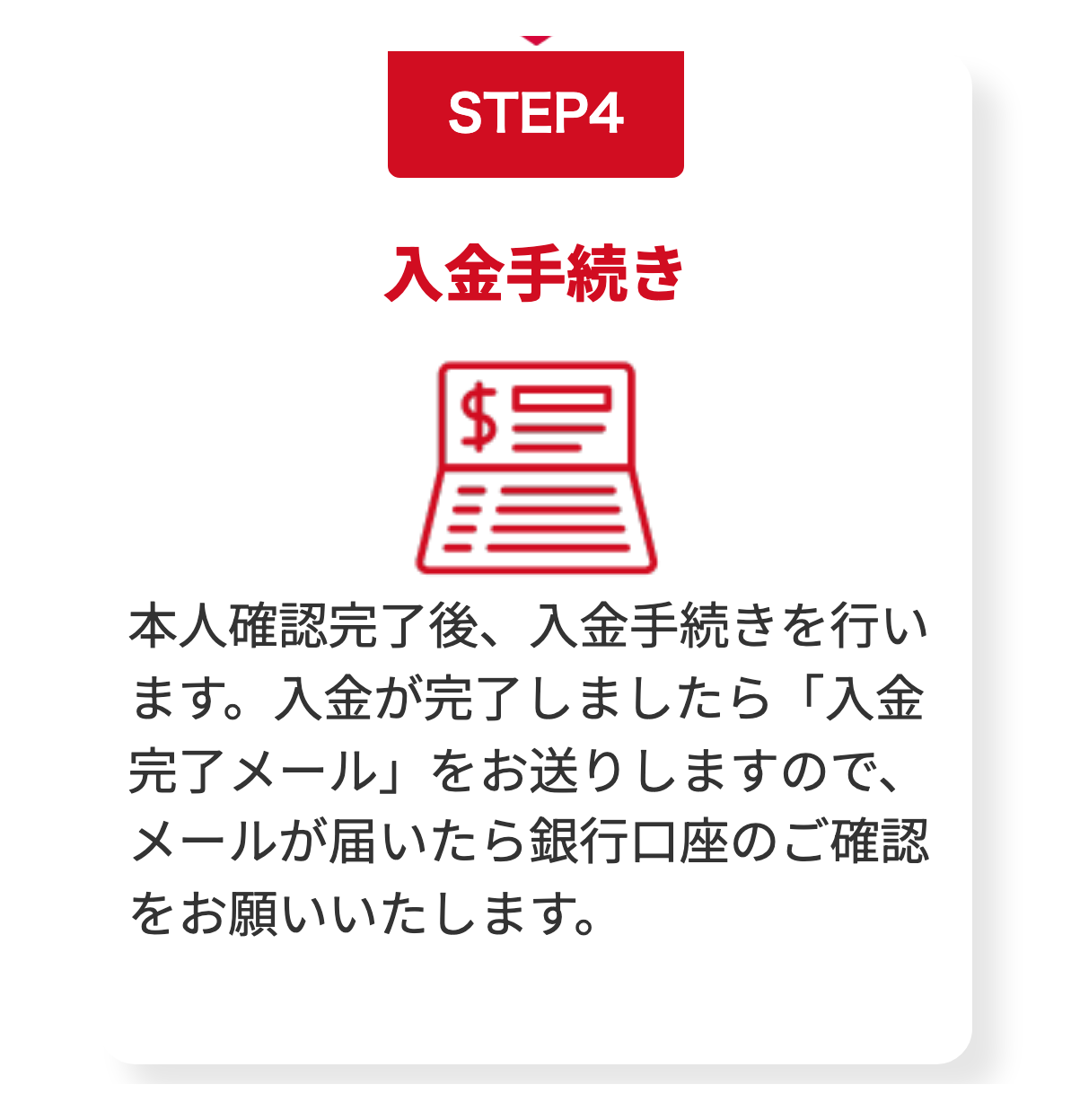 公式の利用の流れの入金手続きと入金完了メール