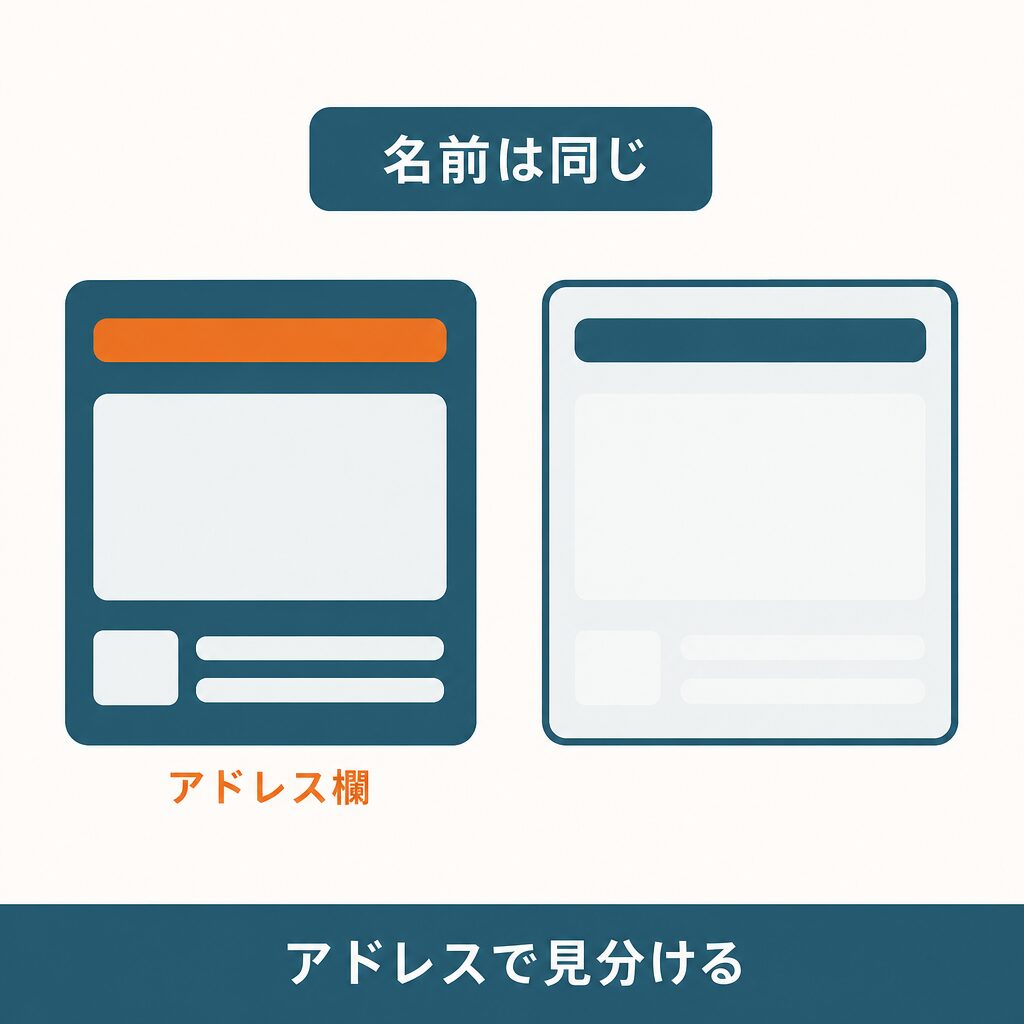同じ名前の別サイトとアドレスで見分ける