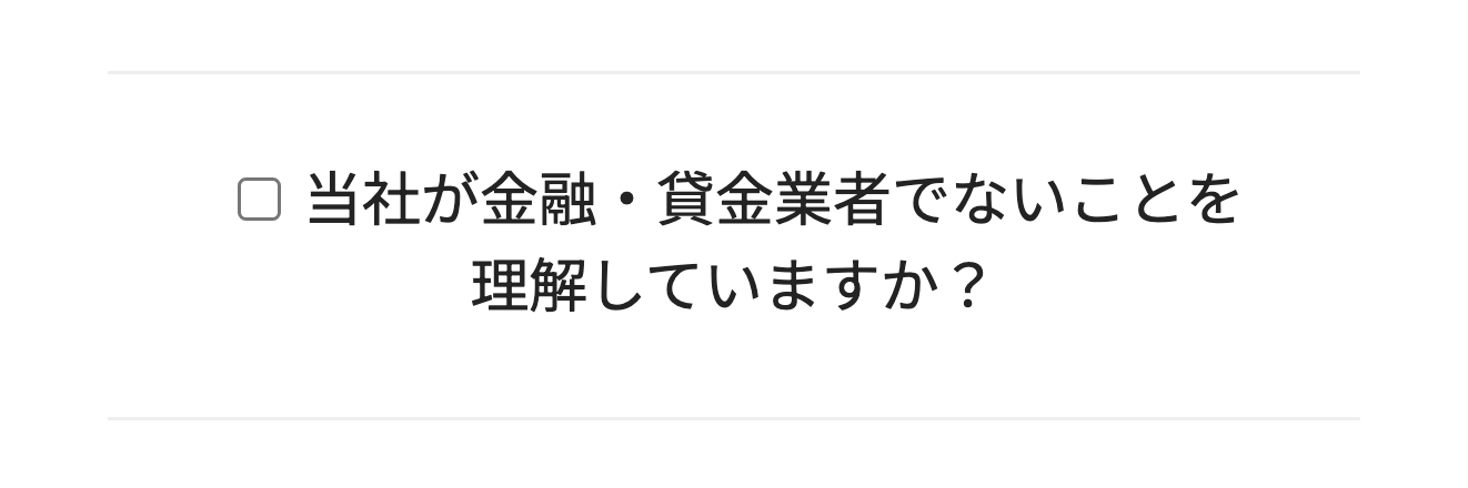 無審査の表示と金融業者ではない確認欄