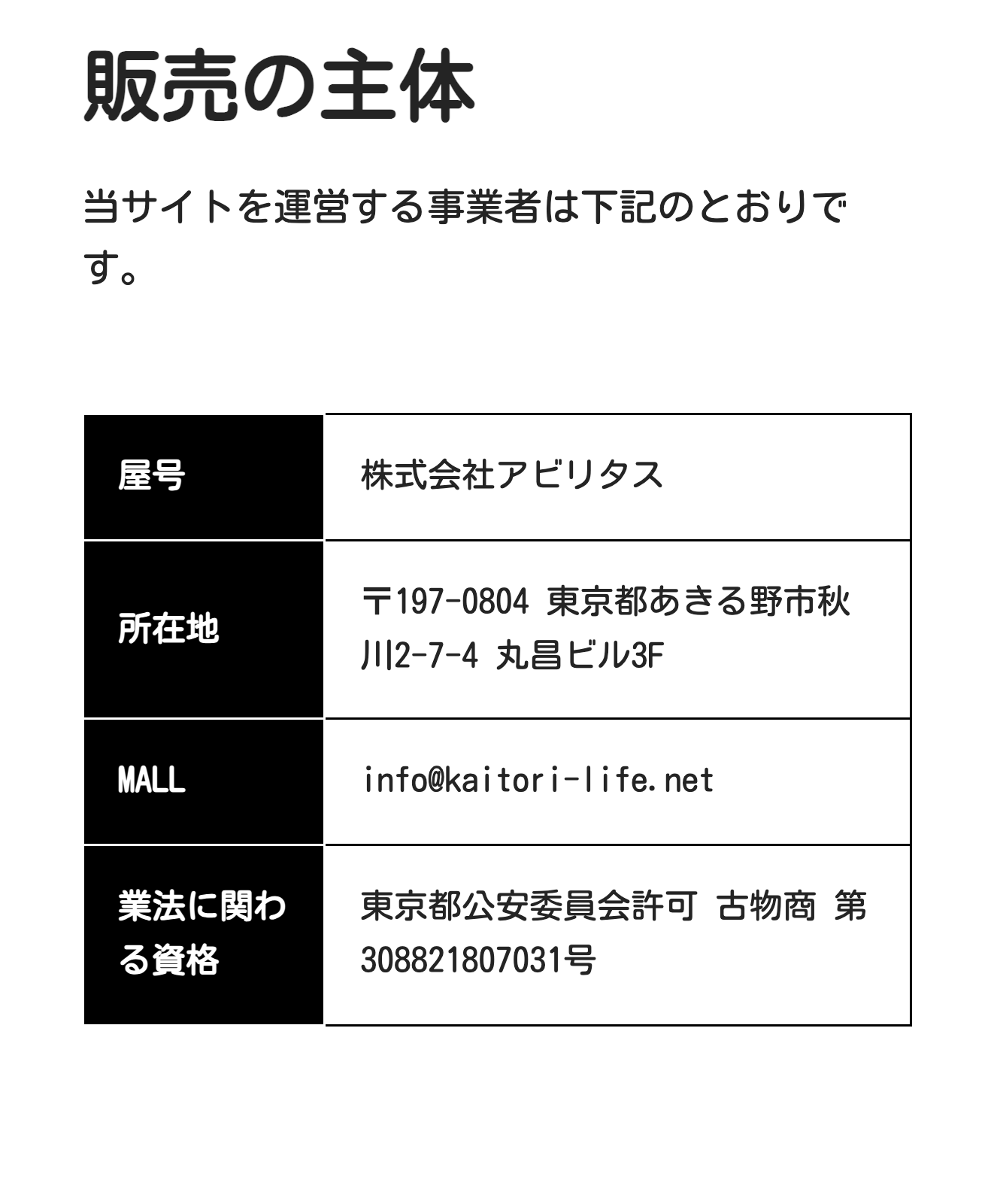 古物営業法に基づく表記の販売の主体