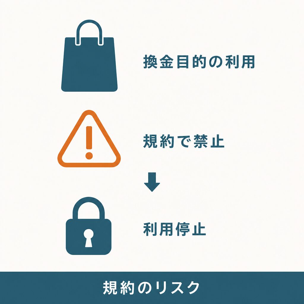 カードと後払いの規約は換金目的の利用を禁止している
